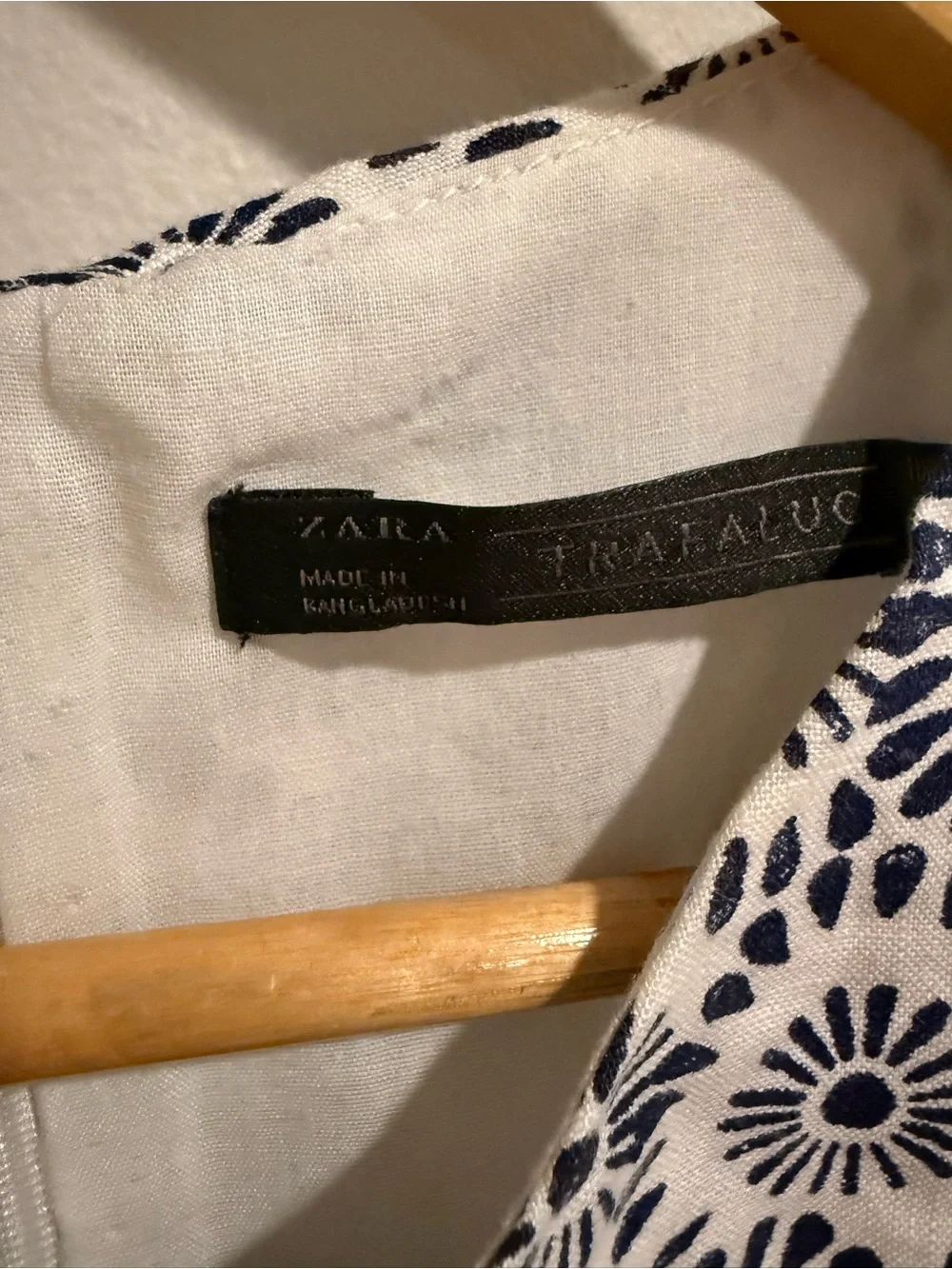 Zara Trafaluc 100% Linen Layered Romper Blue White Block Print Floral S Travel